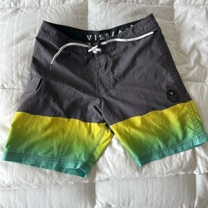 VISSLA Gray and Yellow Board Shorts with Gradient Design